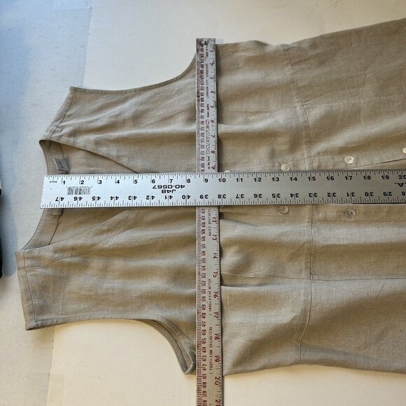 Vtg Valarie Stevens Beige Maxi Dress Linen Button Up Womens 12 Shift Lagenlook - Picture 3 of 8
